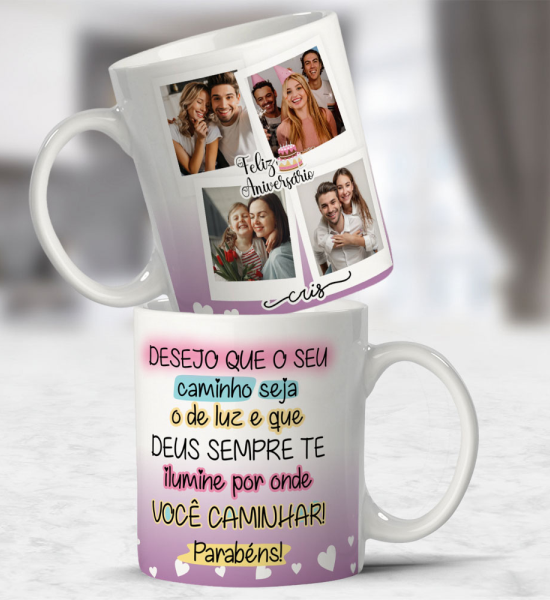 Caneca Feliz Aniversário Caminho de Luz