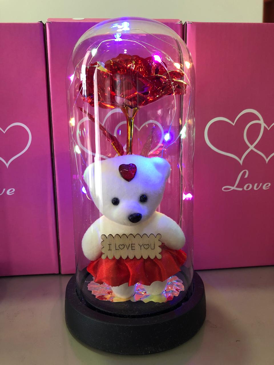 Rosa Encantada Ursinho Vermelha