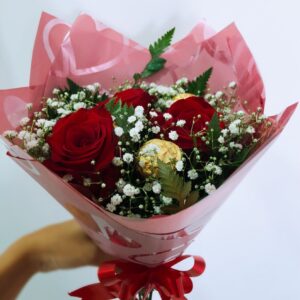 Buquê 3 Rosas + Chocolates