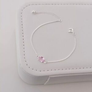 Pulseira pedra oval rosa claro - Prata