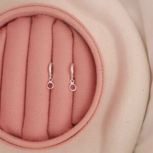 Mini argolinha click ponto de luz rosa - Prata