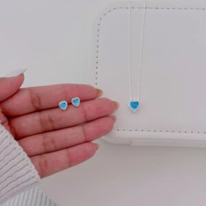Conjunto coração cravejado azul