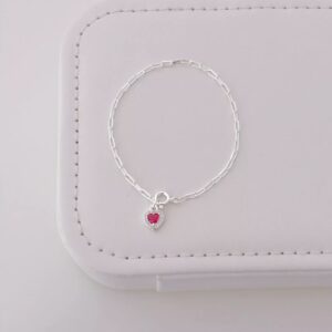 Pulseira Cravejada Coração Rosa 💖
