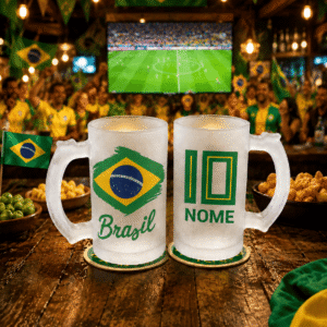 Caneca de Chopp Vidro Jateado Tema Brasil