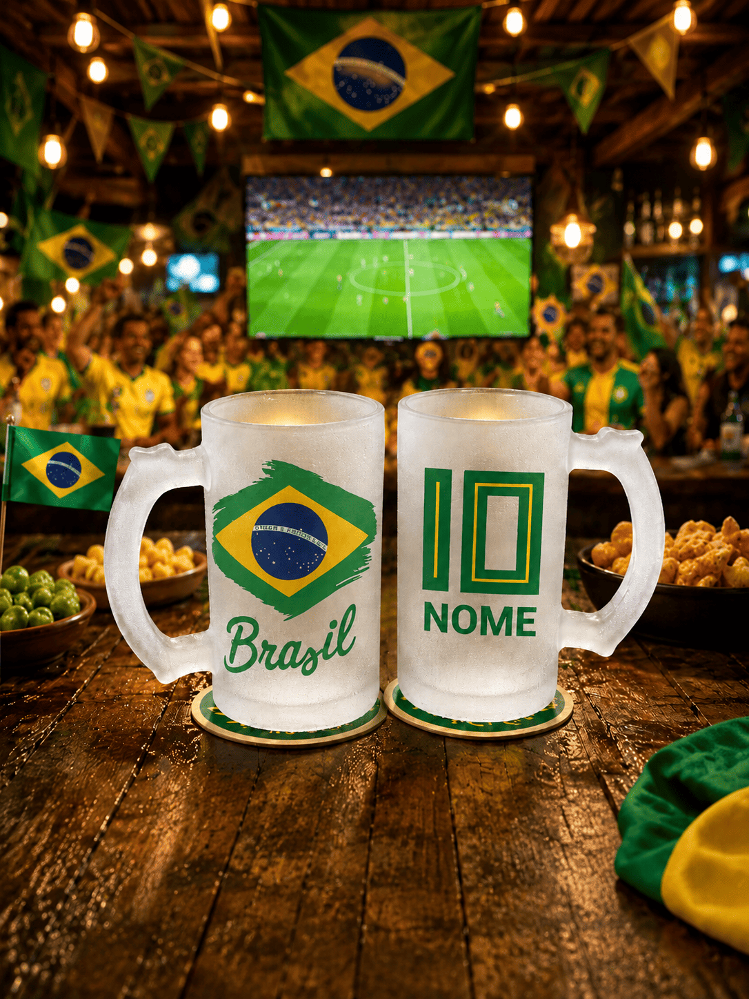 Caneca de Chopp Vidro Jateado Tema Brasil