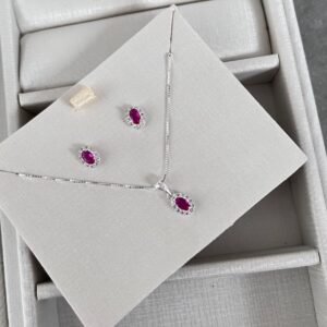 Conjunto Rosa Cravejado em Prata 925